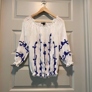 Inc white and blue blouse top